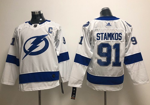 Adidas Lightning #91 Steven Stamkos White Road Authentic Stitched Youth NHL Jersey - Click Image to Close
